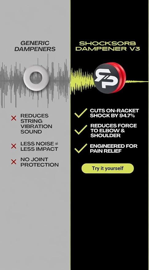 RTP Tennis Racket Vibration Dampener - ShockSorb Original or Ultrasoft V3 The Only Dampener Made for Pain Relief - Handcrafted with Patented Material Sorbothane Made in USA - 1 Pack Limited Warranty