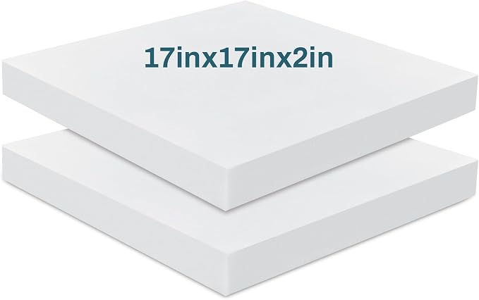 Frienda 2 Pack 2" x 17" x 17"Upholstery High Density Foam Cushion Replacement Square Cut to Size Foam Couch for Chair Couches Padding Shipping Packing DIY Cosplay Projects(White)