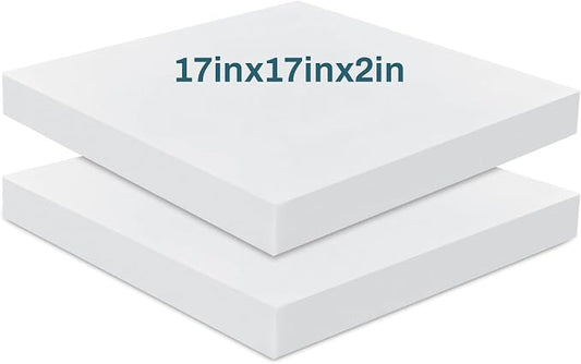 Frienda 2 Pack 2" x 17" x 17"Upholstery High Density Foam Cushion Replacement Square Cut to Size Foam Couch for Chair Couches Padding Shipping Packing DIY Cosplay Projects(White)