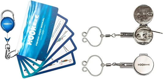 HOOK-EZE Fishing Knot Tying Tool(Standar-Metal), Fishing Knot Tying Cards to 8 Essential Fishing Knots, Come with A Fly Fishing Zinger Retractor