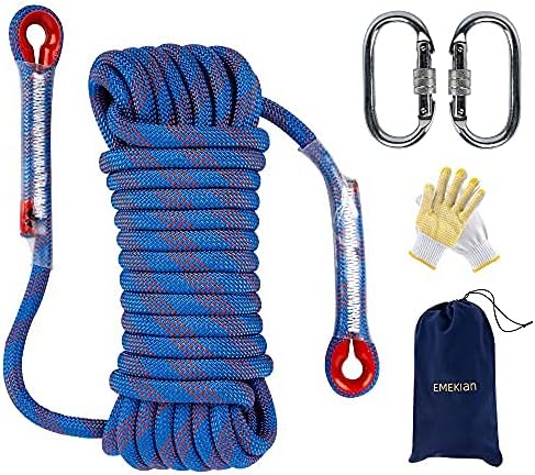 Indoor Outdoor Climbing Rope, 10/12/14mm (32FT/49FT/65FT/98FT) Static Rock Climbing Rope for Escape Rope, Ice Climbing Equipment, Fire Safety Rescue Rope, with Non Slip Gloves