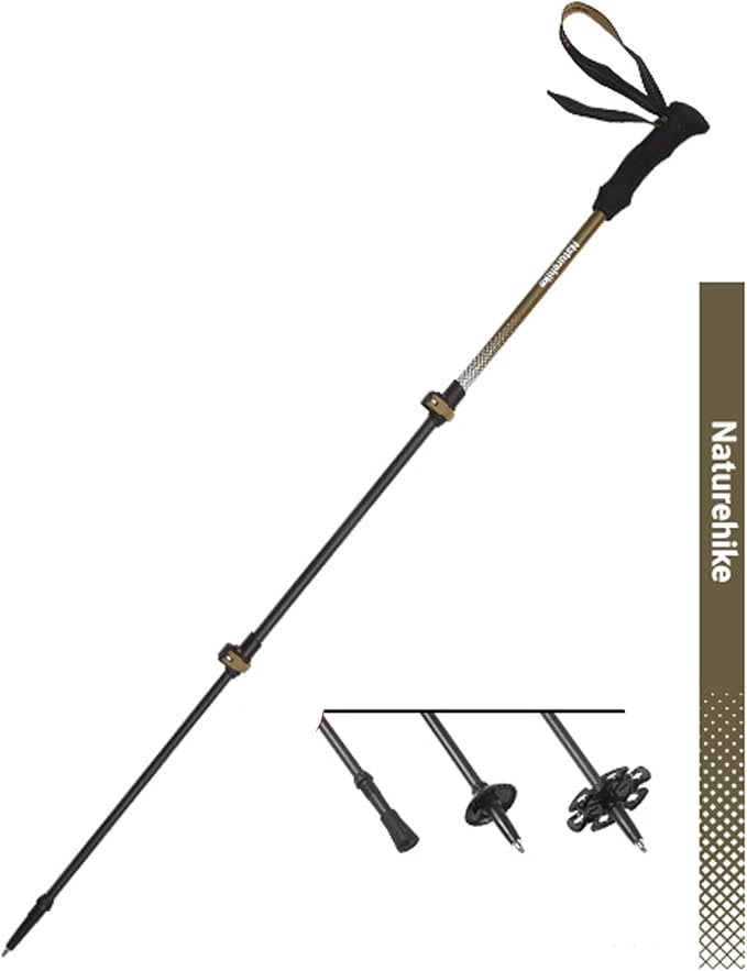 Naturehike 1 Piece Carbon Fiber Trekking Pole, 6oz Ultralight Single Collapsible Walking Stick for Women & Men, Adjustable Foldable Hiking Pole for Backpacking, Travel