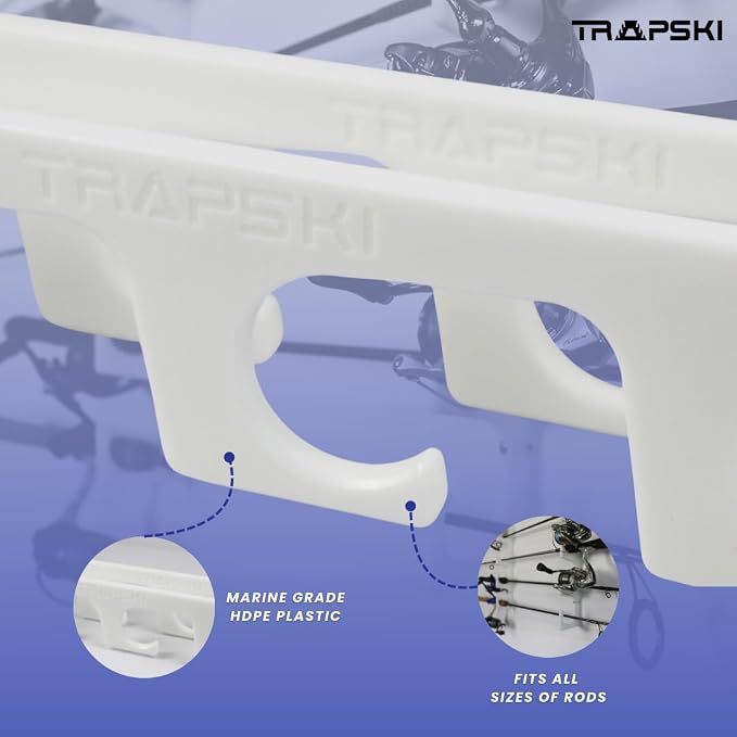 TRAPSKI Made in The USA Fishing Rod/Pole Holder Rack Organizers | Wall or Boat Mounting Fishing Rod Rack | Marine Grade HDPE Plastic | Pole Holder for up to 3 Rods | Stackable