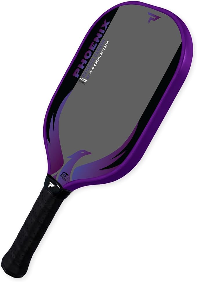 Paddletek Phoenix Genesis Carbon 14mm Pickleball Paddle – Textured Carbon Fiber Pickleball Paddle with Polypropylene Honeycomb Core – USAPA Approved – Balanced All-Court Performance – 5.25" Handle