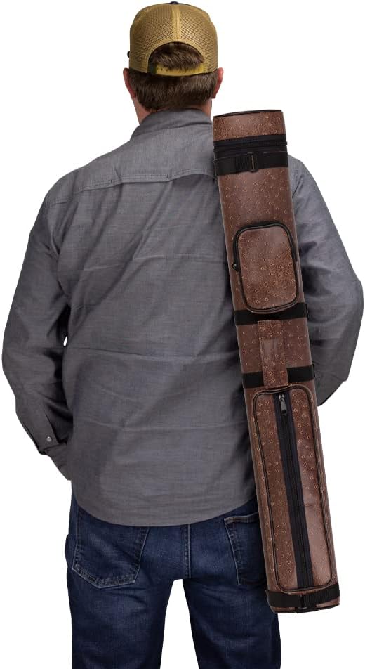 Action 34" Long Pool Cue Hard Carrying Case - Holds 2 Butts & 2 Shafts, Separate Molded Tubes, Large Zippered Accessory Pockets, Adjustable 1" Vinyl Carrying Strap, Fits up to 32" Shaft or Butt