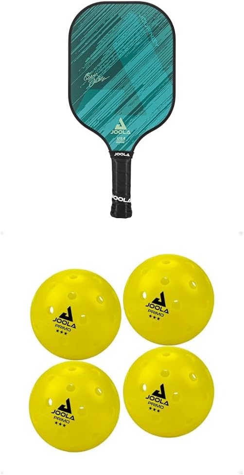 JOOLA Journey Pickleball Paddle – Fiberglass Graphite Surface for Power, Lightweight w/Increased Control - USAPA Approved, Green 10mm + JOOLA Primo Indoor/Outdoor Pickleball Balls