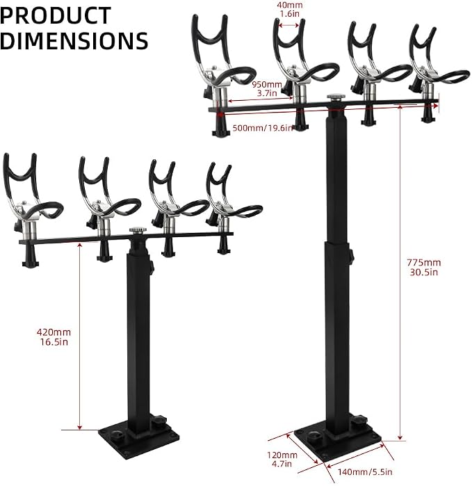 360 Degree Rotation & Adjustable Height PVC Coated Aluminum Fishing Rod Holder with Mounting Plate for Boat Yachts and More