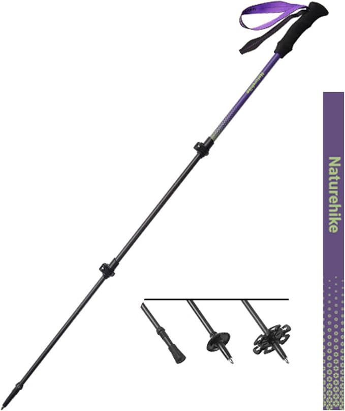 Naturehike 1 Piece Carbon Fiber Trekking Pole, 6oz Ultralight Single Collapsible Walking Stick for Women & Men, Adjustable Foldable Hiking Pole for Backpacking, Travel