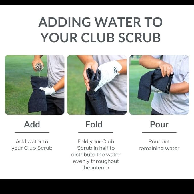 Club Scrub Towel Pro, Golf Club and Ball Cleaning Pouch with Attached Towel, Waterproof Exterior, Waffle-Weave Microfiber (Black)