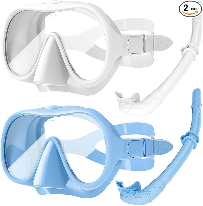 2 Sets Snorkeling Gear for Adults, Snorkel Set Adult Panoramic View, Anti-Leak Anti-Fog Scuba Diving Mask with Mesh Bag, for Portable Professional Diving Snorkeling Set