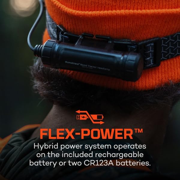 NEBO IllumaTrace Blood Tracker Headlamp | 100 Lumens, Rechargeable LED Light for Blood Trail Tracking While Hunting, Durable & Water Resistant, White Light Mode, Includes USB Charging Cable