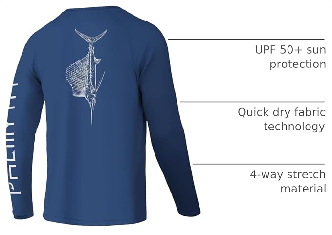 Palmyth Fishing Shirts for Men Long Sleeve UPF 50+ T Shirt Sun Protection | Quick Dry, Sun Protection, Myth-Cool Fabric, Fish Print, Moisture Wicking, Stretchy, Breathable, Fishing,Boating,Outdoor Wear