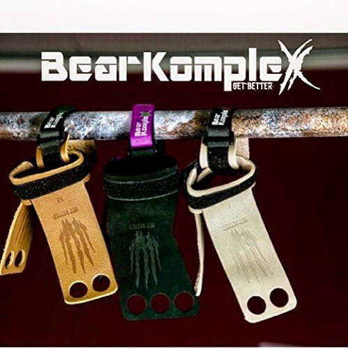 Bear KompleX 2 Hole Leather Hand Grips for Workouts, Pull-ups, Weightlifting, WOD Gymnastics, Crosstraining Palm Grips with Wrist Wraps, Hand Protection from Rips and Blisters,1 Pair