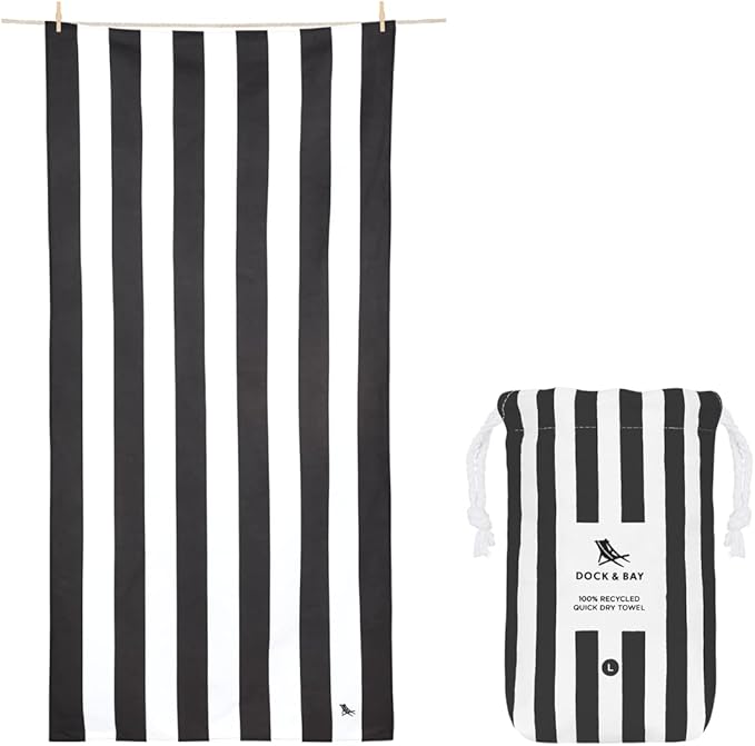 Dock & Bay Customized Beach Towel - Quick Dry, Sand Free - Compact, Lightweight - 100% Recycled - Includes Bag - Cabana - Kamari Charcoal - Large