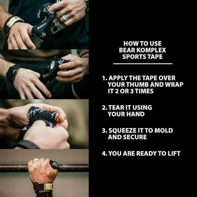 Bear Komplex Athletic Sports Tape, 4 or 12 Pack of Premium Adhesive Wrap, 5 cm Tape, Sweatproof, Breathable, and Non-Slip for Lifting, and Hook Grip, Hypoallergenic and Latex Free