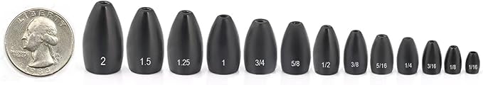 12Pcs Tungsten Flipping Fishing Weights, Sizes Engraved Worm Sinkers for Bass Fishing