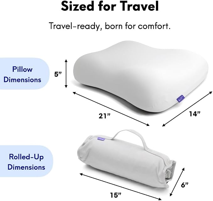 Cushion Lab Travel Deep Sleep Pillow – Compact Memory Foam Neck Pillow for Sleeping, Portable Pillow for Hotels, Camping, Side & Back Sleepers, On-the-Go – Calm Grey
