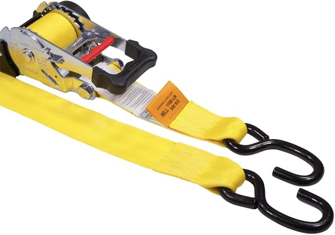 Mytee Products 2 Pk 2"x 9.2' Bolt on Yellow Retractable Ratchet Straps for Cargo - Coated S Hook Auto Retract Ratchet Straps - Self Ratcheting Strap for Boat Tie Down to Trailer & Jet Ski, ATVs, Bikes