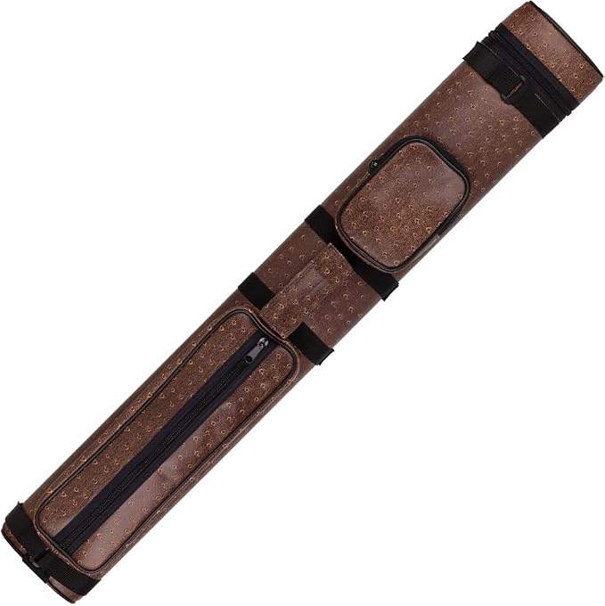 Action 34" Long Pool Cue Hard Carrying Case - Holds 2 Butts & 2 Shafts, Separate Molded Tubes, Large Zippered Accessory Pockets, Adjustable 1" Vinyl Carrying Strap, Fits up to 32" Shaft or Butt