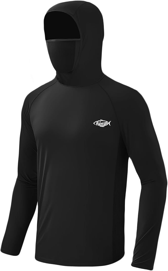 Palmyth Fishing Hoodie for Men Long Sleeve Sun Protection UV UPF 50+ Shirts | Hidden Zipper Pocket, Thumb Loops, Quick-Dry, Side Mesh Panels, Lens Cleaning Cloth, 4-Way Stretch