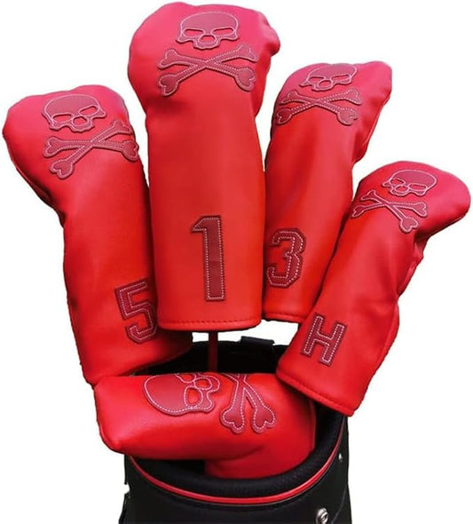 Scott Edward Skull Golf Woods Headcovers Covers for Driver Fairway 1 3 5 H Clubs Set Heads PU Leather Unisex Black Brown