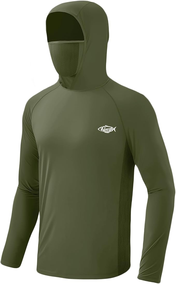 Palmyth Fishing Hoodie for Men Long Sleeve Sun Protection UV UPF 50+ Shirts | Hidden Zipper Pocket, Thumb Loops, Quick-Dry, Side Mesh Panels, Lens Cleaning Cloth, 4-Way Stretch
