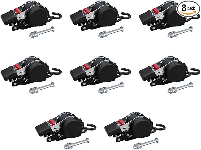 Mytee Products 8 Pack 1" x 10' Bolt on Retractable Ratchet Straps for Cargo - Coated S Hook Auto Retract Ratchet Straps - Self Ratcheting Strap for Boat Tie Down to Trailer & Jet Ski, ATVs, Bikes