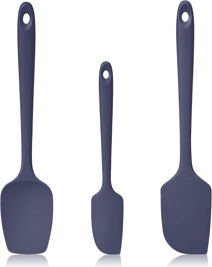 600ºF Heat Resistant Spatulas, High Heat Food Safe Semless Kitchen Silicone Scraper Set for Cooking Baking Mixing Scraping Stirring Nonstick Cookware Pan Bowl (3Pcs,Midniaht Blue)