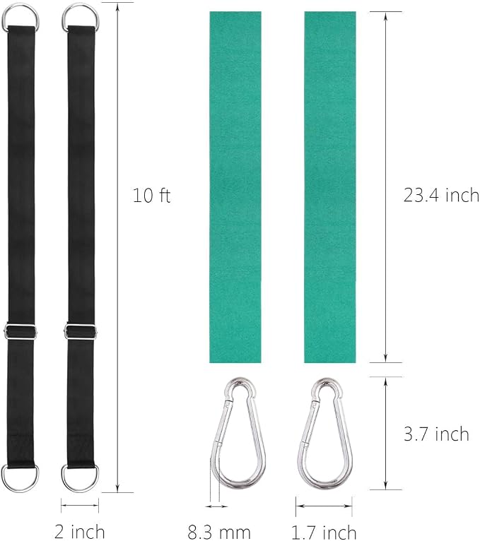 Coolrunner 10FT Tree Swing Straps Hanging Kit(2 Pack) - 5000Lbs Break Strength - Extra Long Swing Hammock Straps with Two Zinc Alloy Carabiners - for All Types of Swings
