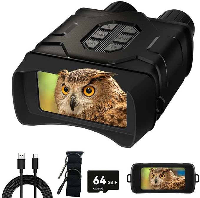 5K 96MP Night Vision Goggles | 4'' LCD Screen Night Vision Binoculars & 10X Zoom with Infrared, 4000mAh Rechargeable Battery, 64GB TF Card, Video and Sound Recording for Camping, Black