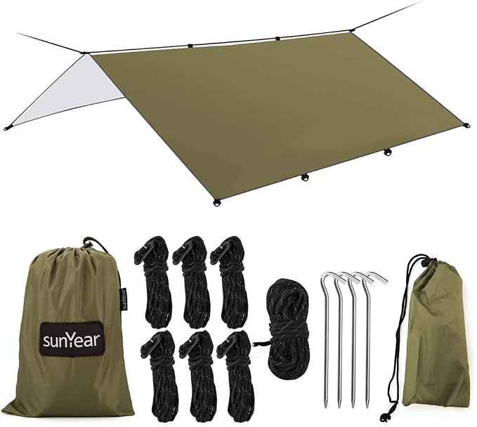 Sunyear Camping Hammock with Bug Net & Sunyear Hammock Rain Fly Tent Tarp Provides Effective Protection Against Rain