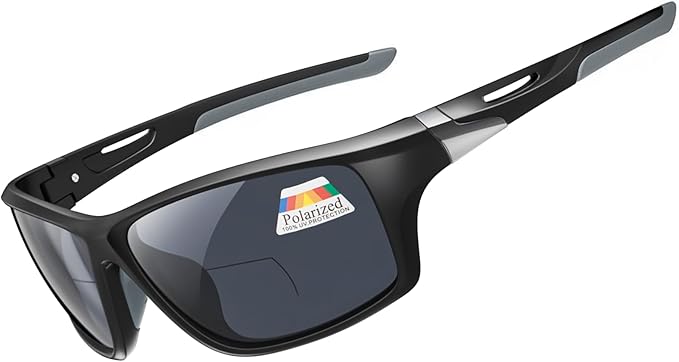 DEHOTRE 2 Pack Bifocal Reading Sunglasses Men Wrap Around Sports Sun Readers Outdoor Clear Top Soft Nose Pads PC Frame UV400