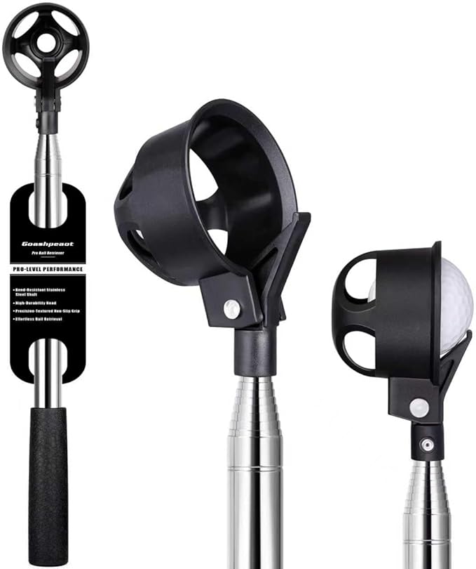 Pro Auto-Lock Golf Ball Retriever, Golf Ball Retriever Telescopic for Water 9Ft/12Ft/14.5Ft/16.3Ft with Heavy-Duty Stainless Steel Shaft & Non-Slip Rubber Grip (Black, 14.5Ft)