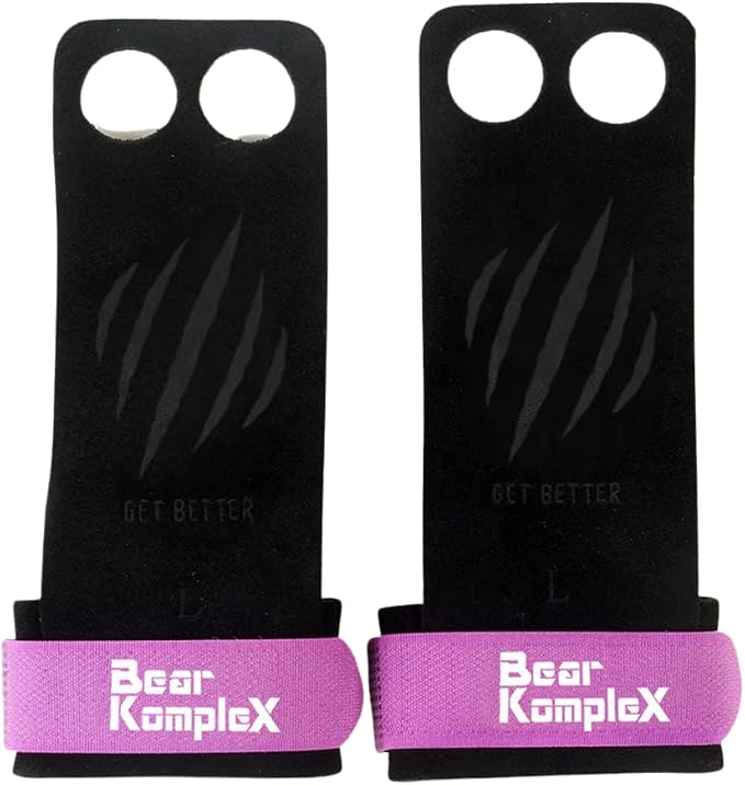 Bear KompleX 2 Hole Leather Hand Grips for Workouts, Pull-ups, Weightlifting, WOD Gymnastics, Crosstraining Palm Grips with Wrist Wraps, Hand Protection from Rips and Blisters,1 Pair