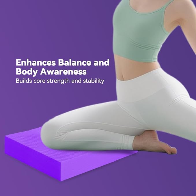 Extra Large Yoga Exercise Balance Pad - Thick Non-Slip Stability Cushion for Pilates and Exercise - High Density Foam Trainer for Core Strength Home Gym - Bonus: 10-Position Resistance Band!
