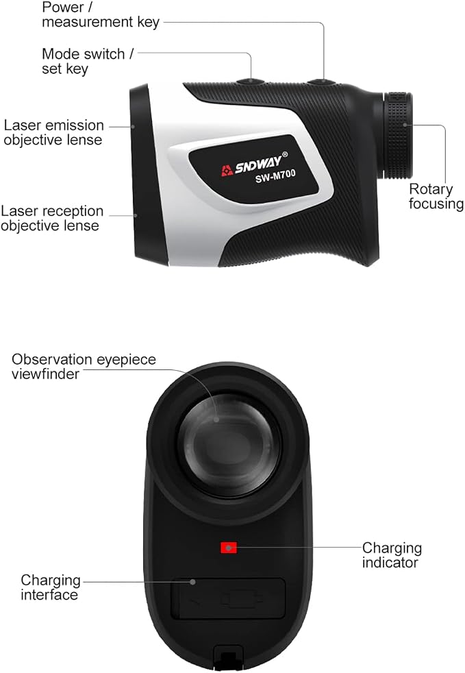 Golf Rangefinder Telescope 6X Laser Ranger Finder with Golf Slope, 1093 Yards Rechargeable Range Finder for Hunting Shooting Golfing, Laser Rangefinder with Flag Pole Locking Vibration