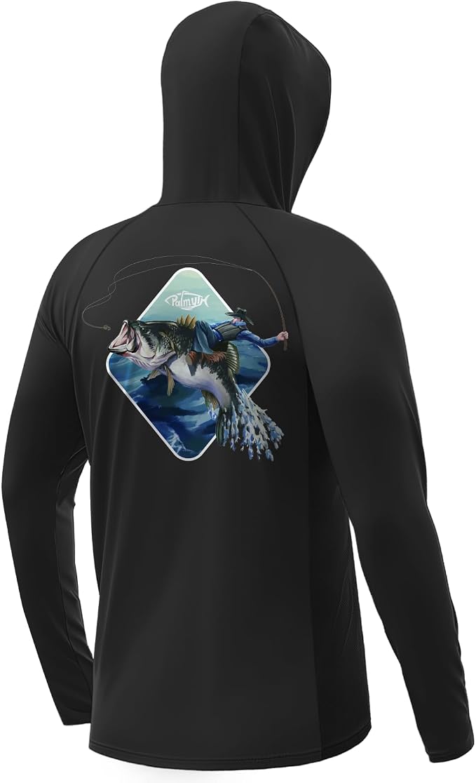 Palmyth Fishing Hoodie for Men Long Sleeve Sun Protection UV UPF 50+ Shirts | Hidden Zipper Pocket, Thumb Loops, Quick-Dry, Side Mesh Panels, Lens Cleaning Cloth, 4-Way Stretch