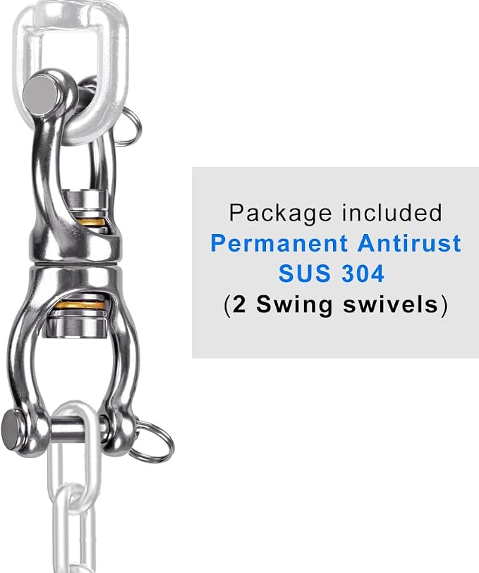 Dolibest SUS304 Silent Bearing Swing Swivel, Tire Swing Swivel with 2 Removeable Buckle for Web Tree Swing, Aerial Dance, Swing Yoga Swing Sets, 770LB Capacity-2 Pack, Large