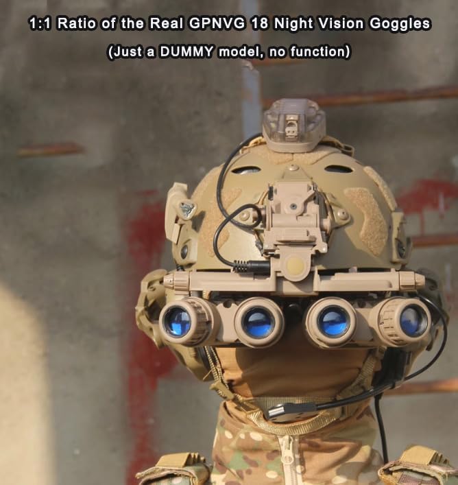 GPNVG 18 Night Vision Goggles Dummy Model with NVG Mount for PVS15/PVS18, Four-Tube Binocular Night Vision for Tactical Helmet NVG Mount, Cosplay Prop, CS Game,No Function (Tan)