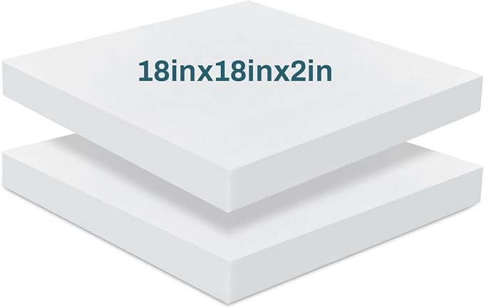 Frienda 2 Pack 2" x 18" x 18"Upholstery High Density Foam Cushion Replacement Square Cut to Size Foam Couch for Chair Couches Padding Shipping Packing DIY Cosplay Projects(White)