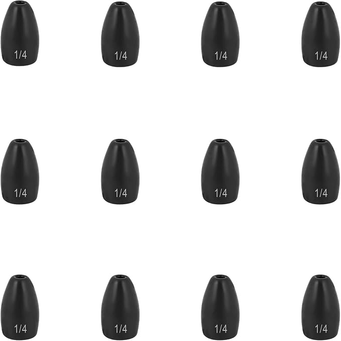 12Pcs Tungsten Flipping Fishing Weights, Sizes Engraved Worm Sinkers for Bass Fishing