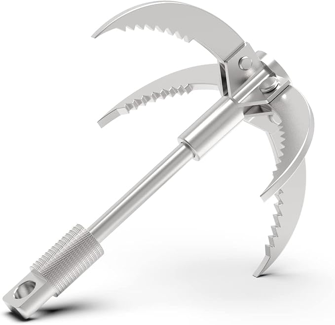Ant Mag Grappling Hook with Claw Tips - Heavy Duty Stainless Steel Carabiner for Camping, Hiking, Tree Climbing, Water Retrieval & Salvage Operations