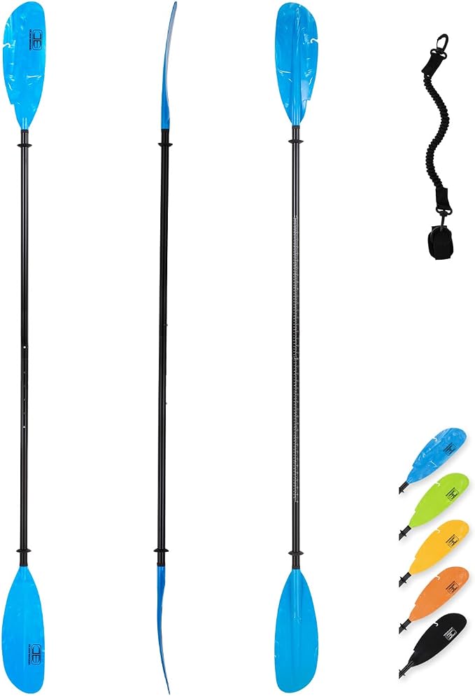 OCEANBROAD Adjustable Fishing Kayak Paddle - 94in/240cm-98in/250cm-102in/260cm Aluminum Alloy Shaft with Paddle Leash