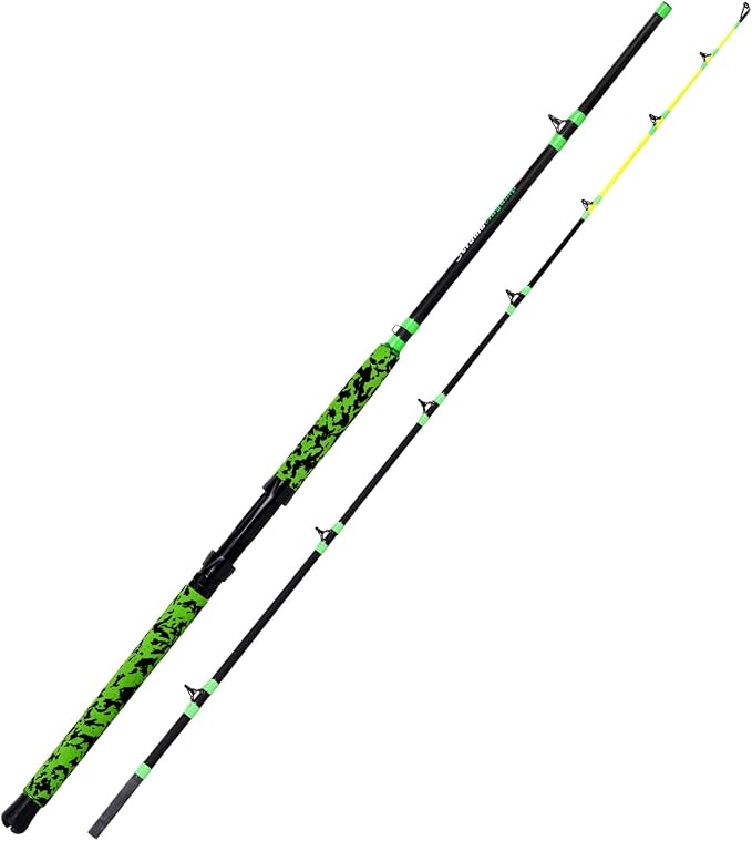 Fiblink Catfish Fishing Rods 7'6"/8'6"/10'Green Catfish Rod 1 Piece/2 Piece Portable Travel Catfishing Rod Fishing Catfish Casting/Spinning Rod with Camo Eva Handle