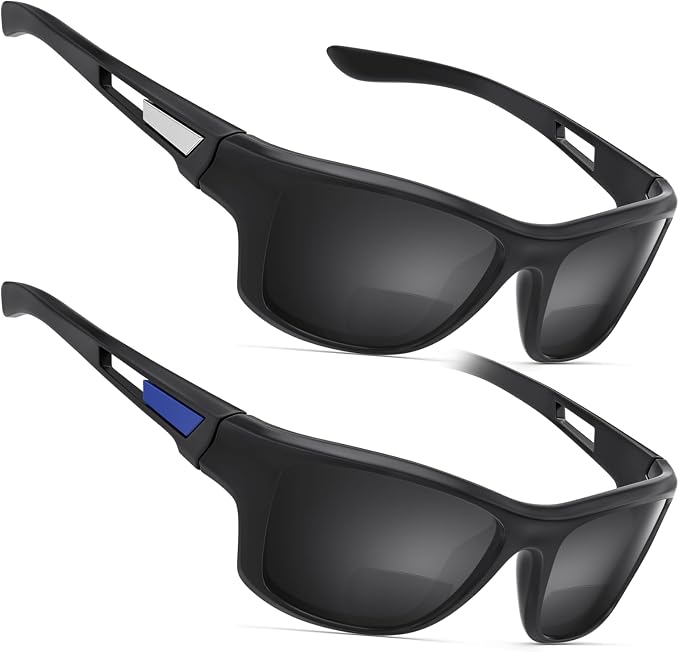 Missfive Premium Bifocal Reading Sunglasses Men Lightweight Wrap Around Design Sun Readers, UV Protection, Sports/Outdoor/Driving,2.25x