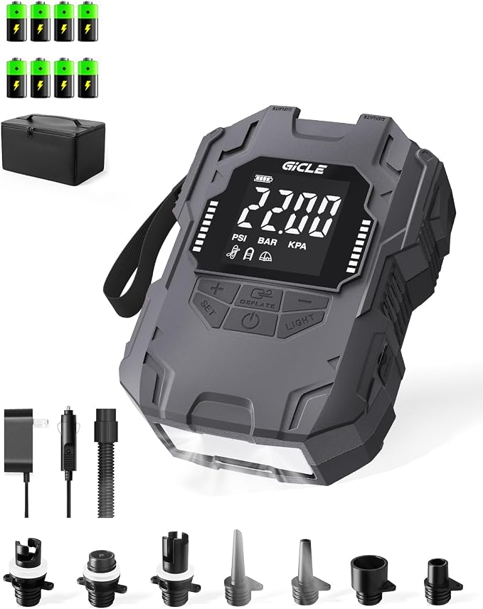 Rechargeable Paddle Board Electric Pump, 22PSI SUP Pump with Dual Power Battery & 12V Air Pump, Portable High Pressure Inflator with Auto Shut-Off & Fast Charger for SUP, Kayak, Inflatable Boat