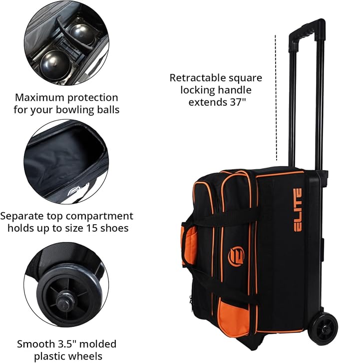 ELITE Basic Bowling Bag Double (2) Ball Roller with Rolling Wheels