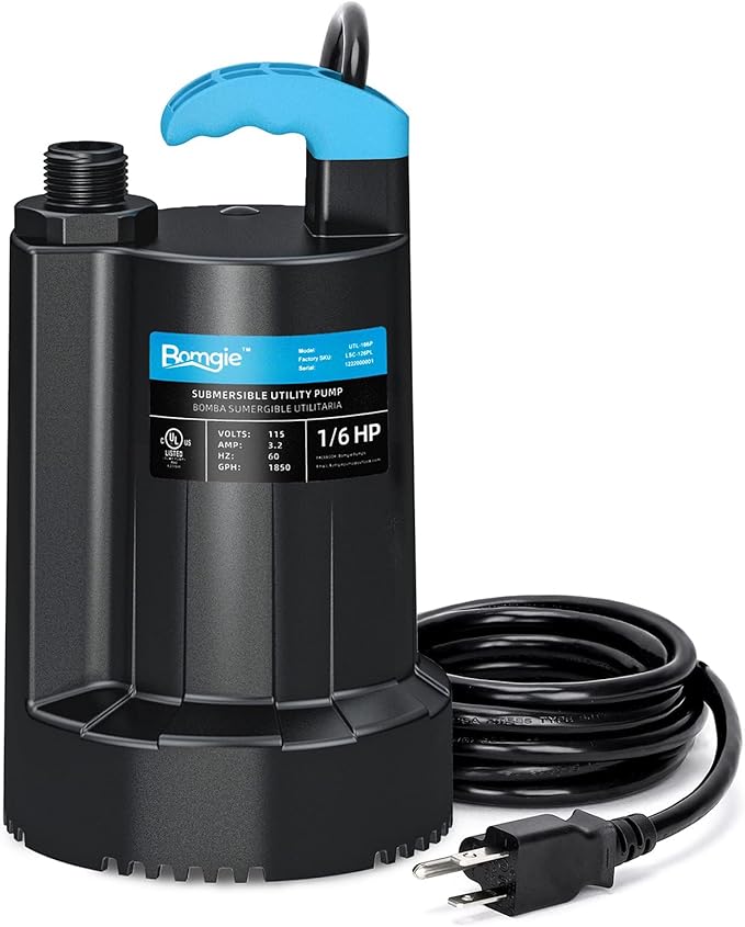 Automatic Water Pump, 2250GPH Sump Pump Submersible Basement Portable Electric Utility Water Pump Removal for Pool Draining Basement Hot Tubs Garden Pool Cover Pond, Dark Black