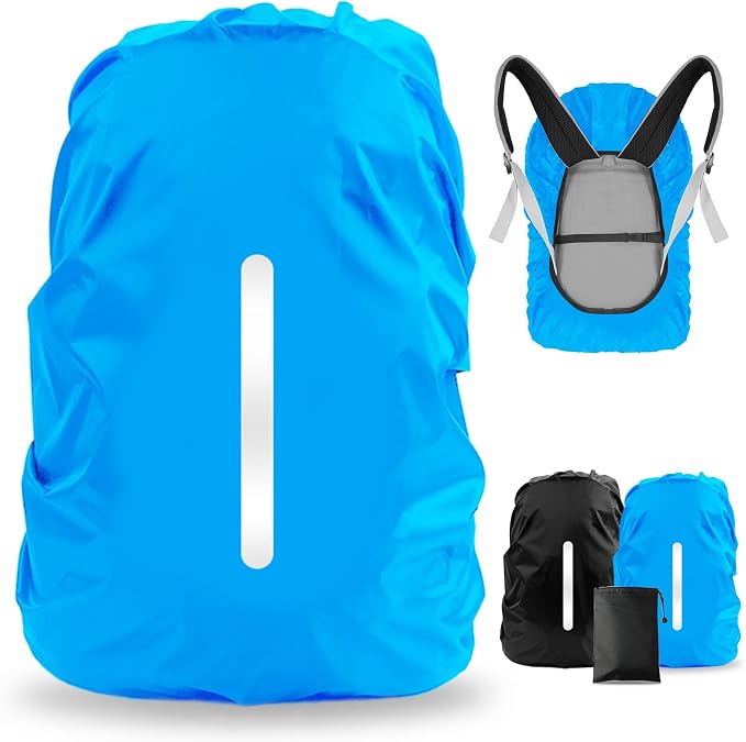 LAMA 2 Pack Waterproof Rain Cover for Backpack, Reflective Rainproof Protector for Anti-Dust and Anti-Theft,L Size(45L-55L) 1 Pcs Black+ 1Pcs Blue