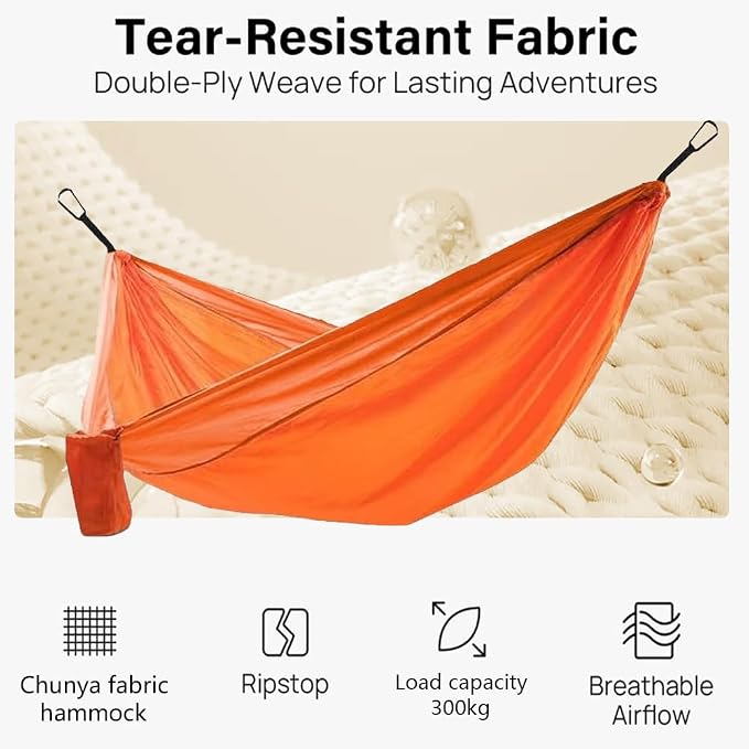 Camping Hammock, Portable Hammocks with Tree Straps & Attached Carry Bag, Travel Tree Hammocks for Outside Indoor Hiking Beach Backpack Travel(Orange, Polyester Pongee)